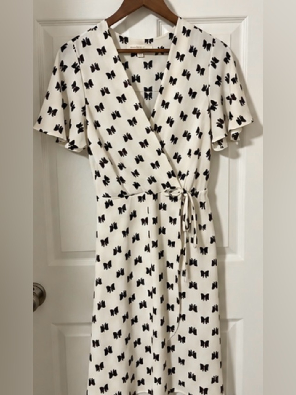 Monteau Cream Wrap Midi Dress with Black Bow Print